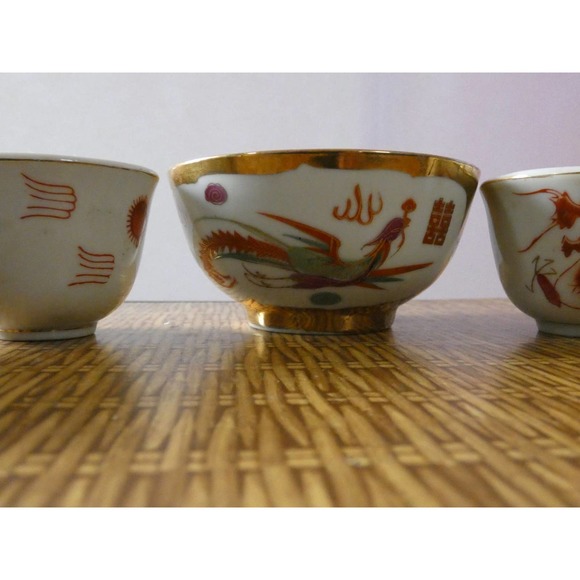 Vintage Dragonware Bowl with Four Dragonware Tea Cups - Picture 6 of 8